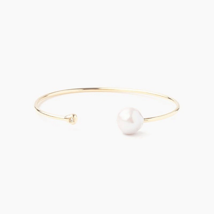 White Pearl and Gold Diamond Cuff