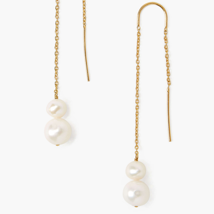 White Pearl Thread-Thru Earrings