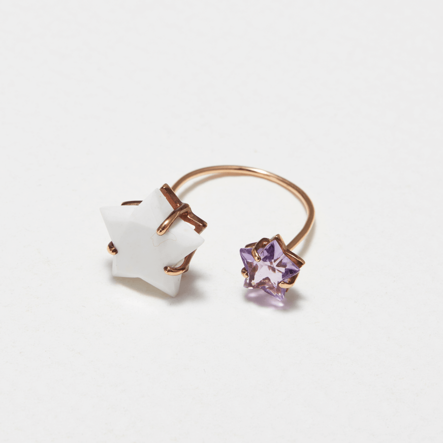 Emily Double Star Rose Gold Amethyst Ring