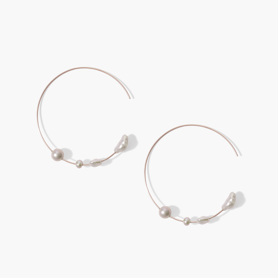 Silver Hoop Earrings WIth Grey Pearls